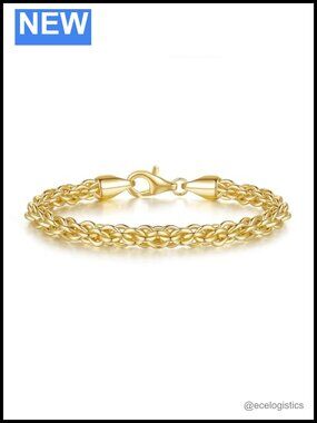 14K Gold Plated Rope Chain Bracelet for Women Men Non-Tarnish Lobster Clasp